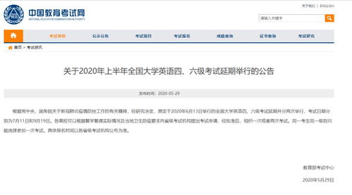 2020年上半年大学英语四 六级考试延期举行的公告
